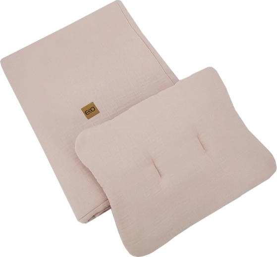 Set in mussola EKO per lettino 2 pezzi powder pink 30 × 40 cm e 75 × 100 cm