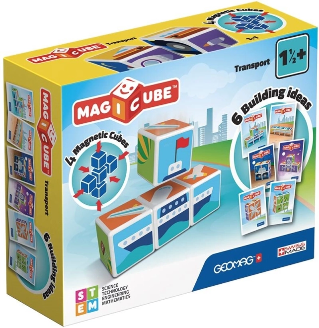 set di costruzioni magnetico geomag magicube printed transport, 7 pezzi