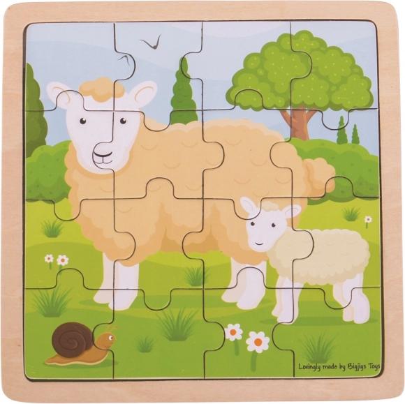Puzzle in legno con cornice pecora con agnellino BIGJIGS TOYS, 18 pezzi