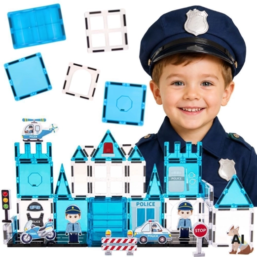 Set di costruzioni magnetiche Woopie 3D stazione di polizia, 42 pezzi