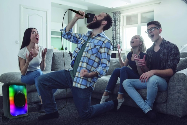Divertimento karaoke con microfono