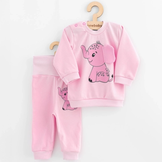 Completo neonato maglietta e pantaloni NEW BABY Happy Elephant rosa 62 (3–6 mesi)