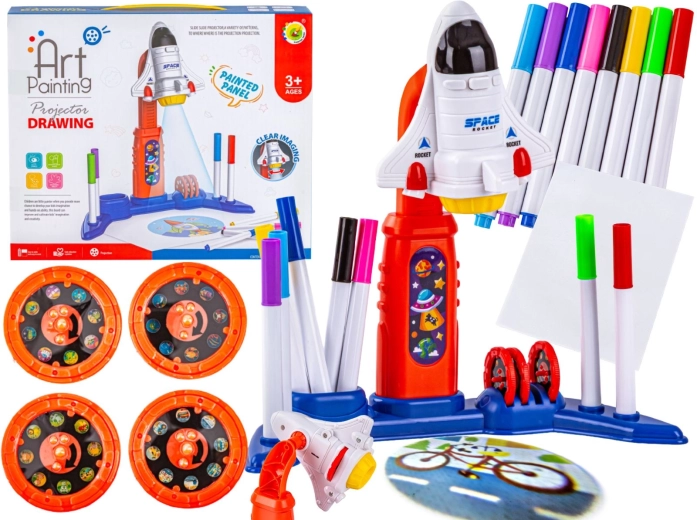 Proiettore per bambini per disegno e pittura a forma di razzo con accessori