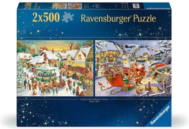 Puzzle Ravensburger Mercatino di Natale e cena della vigilia con Babbo Natale 2×500 pezzi