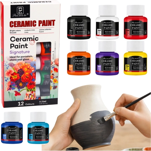 Set di colori ceramici per porcellana, vetro e ceramica 12 × 25 ml con pennello