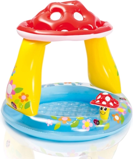 Piscinetta gonfiabile per bambini con tettuccio a forma di fungo amanita