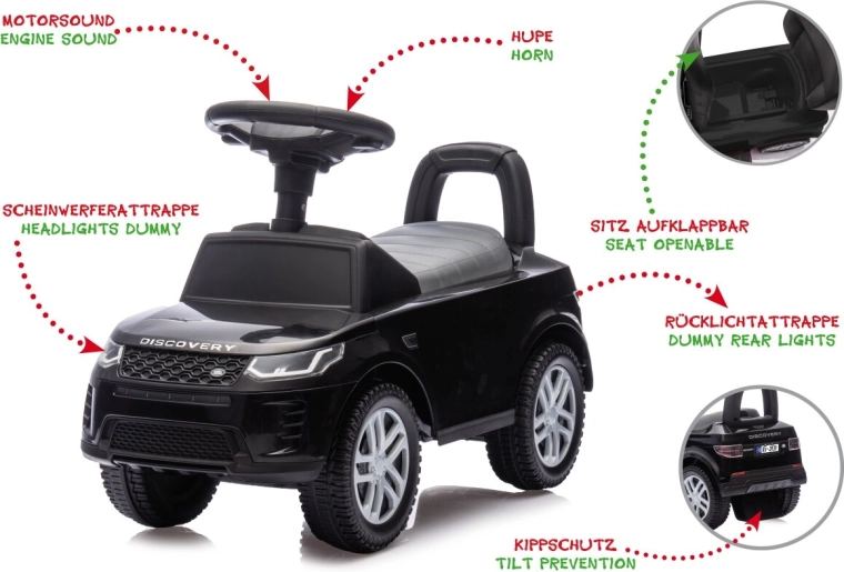 Cavalcabile e deambulatore per bambini Land Rover Discovery nero 2 in 1