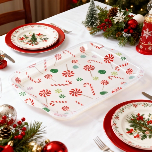 Vassoio da portata natalizio in plastica con motivo di dolciumi 34 × 23 cm
