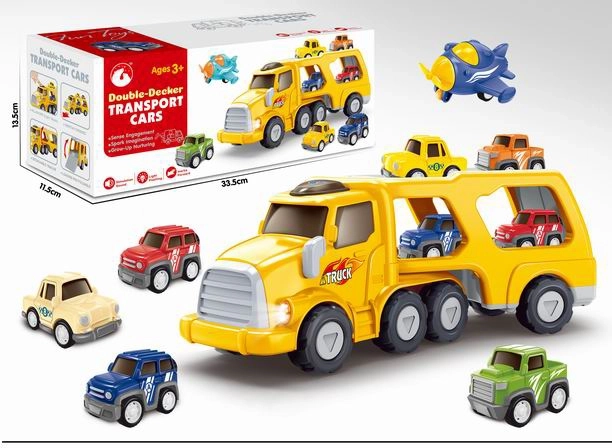Camion rimorchio con macchinine e aereo con luce e suono