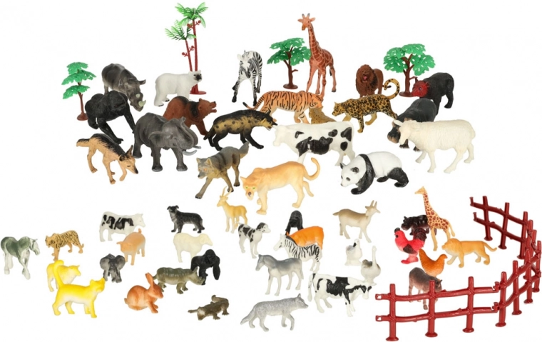 Set di figure di animali per zoo e fattoria, 59 pezzi in scatola