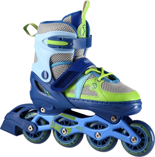 Pattini a rotelle NILS Extreme blu‑verdi, regolabili – S (31-34)