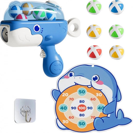 Pistola a palline con velcro e bersaglio Balena blu