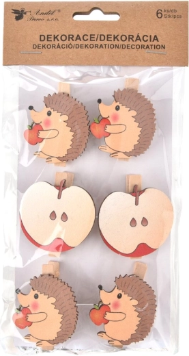 Mollette decorative in legno riccio e mela 6 pz 4 cm