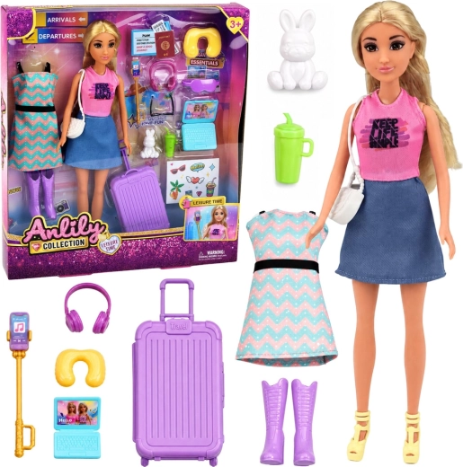 Anlily viaggiatrice – bambola alla moda con valigia e accessori da viaggio 30 cm