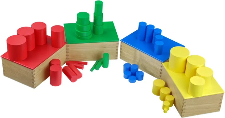 Cilindri colorati senza pomelli in legno di faggio Moyo Montessori