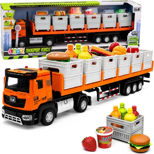Camion da trasporto con rimorchio e alimenti a batterie 1:40 arancione