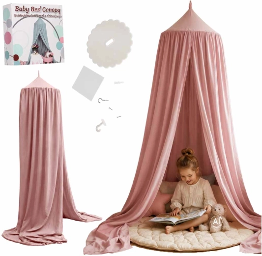 Baldacchino boho per bambini sopra il letto – rosa chiaro