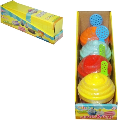 Plastilina – set di 4 colori con formine in una scatola a forma di cupcake