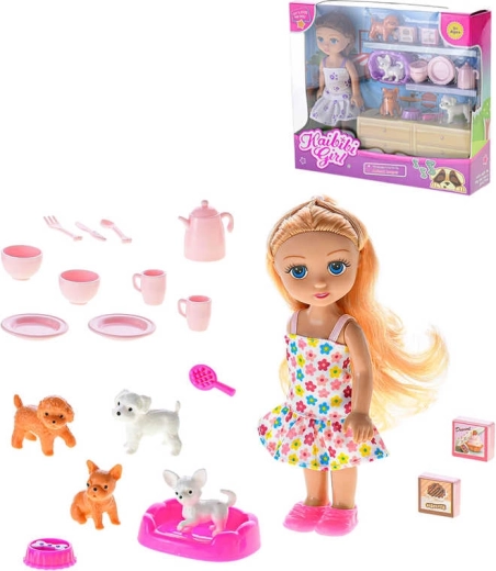 Set da gioco con bambola da 16 cm, cagnolini e stoviglie - 1 pezzo