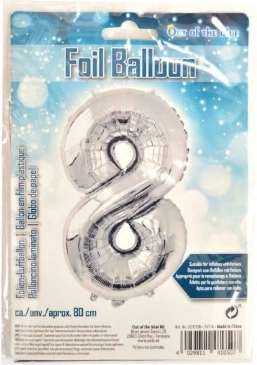 Palloncino in foil numero 8 argento 80 cm