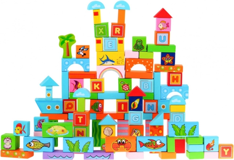Mattoncini in legno Ocean 100 pezzi per bambini da 3 anni