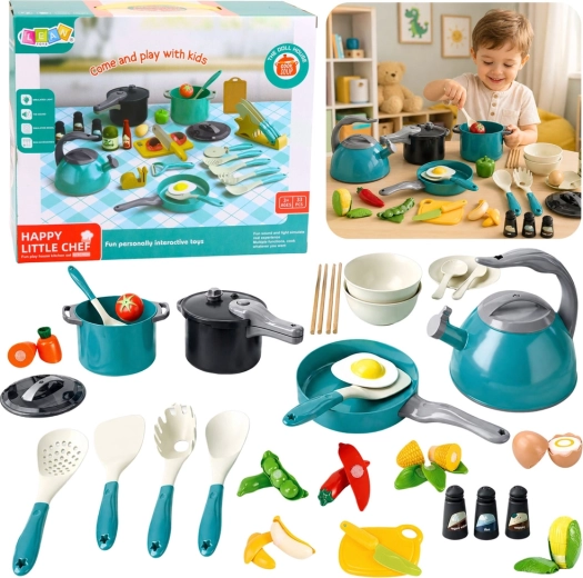 Set da cucina per bambini piccolo cuoco con pentole e bollitore, 33 pezzi