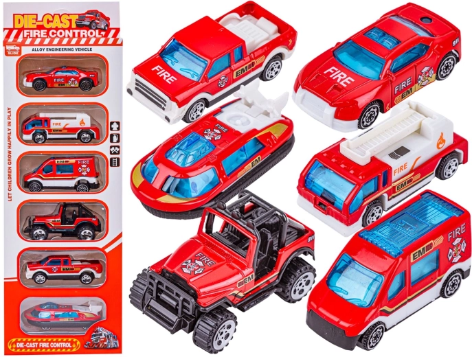 Modelli di auto dei pompieri in metallo 1:64 – set da 6 pezzi