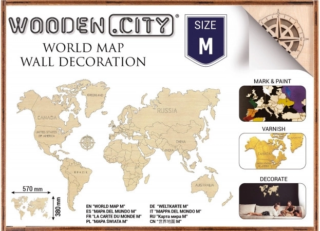 Mappa del mondo in legno M 57 × 38 cm WOODEN CITY