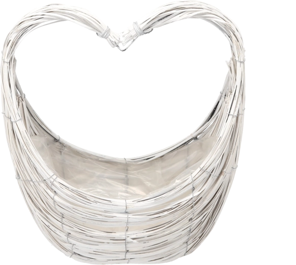Cestino in vimini bianco a forma di cuore con supporto 37 × 19 × 35 cm