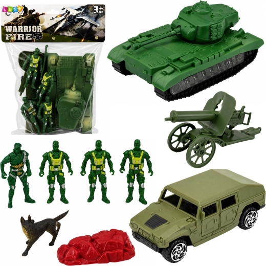 Set militare con carro armato, jeep, cannone e soldatini 13 pz