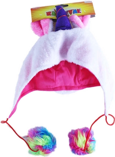 Cappello di peluche di carnevale a unicorno con pon-pon - 1 pezzo