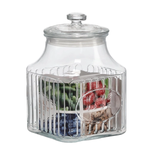 Vasetto quadrato in vetro 2,8 l decorato con coperchio in vetro