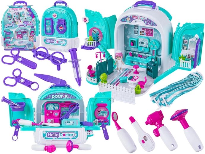 Set da dottore per bambini 3 in 1 in zaino e valigetta con casetta per bambola - 1 pezzo