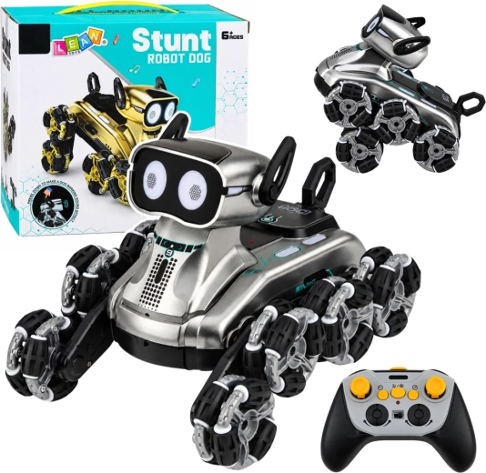 Cane robot RC telecomandato con 8 ruote, modalità demo, luci e suoni, argento - 1 pezzo