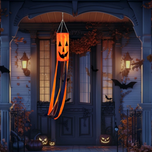 Manica a vento di Halloween con zucca arancione, 122 cm