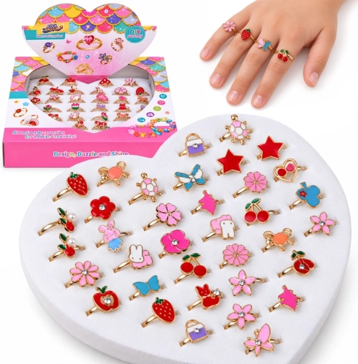Set di anelli per bambine in scatola, 36 pezzi