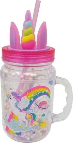 Hot Focus tazza per bambini trasparente con cannuccia unicorno 570 ml