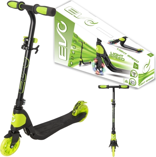 Monopattino pieghevole per bambini EVO Light Speed con ruote luminose nero-lime