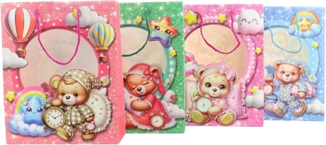 Sacchetto regalo Orsetto in pigiama con effetto 3D 26 × 32 × 10 cm - 1 pezzo