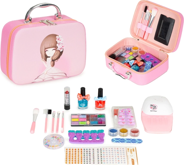 Set di cosmetici per bambini in valigetta con specchietto e lampada UV LED