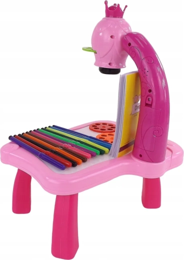 Stabile tavolino rosa con accessori