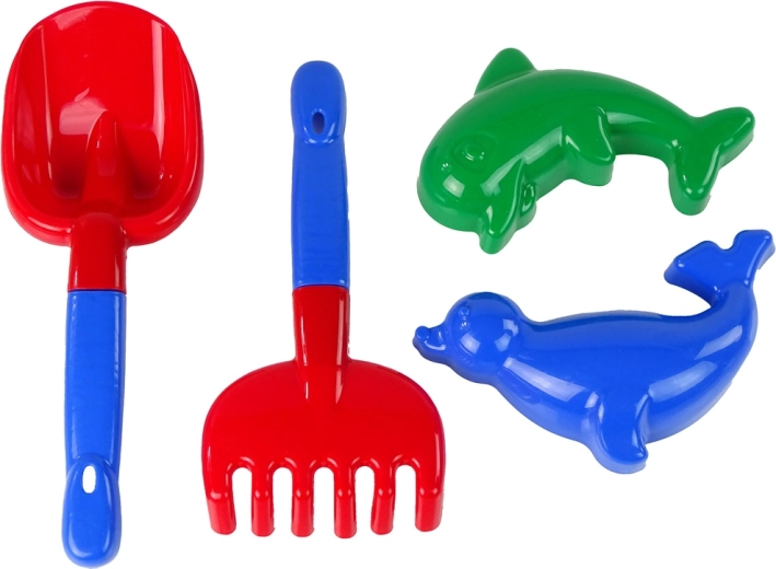 Set da sabbia 4 pz – paletta, rastrello e formine delfino e foca