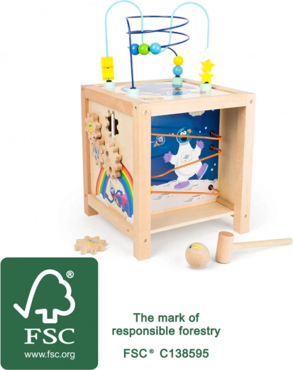 Cubo motorico attivo in legno per bambini