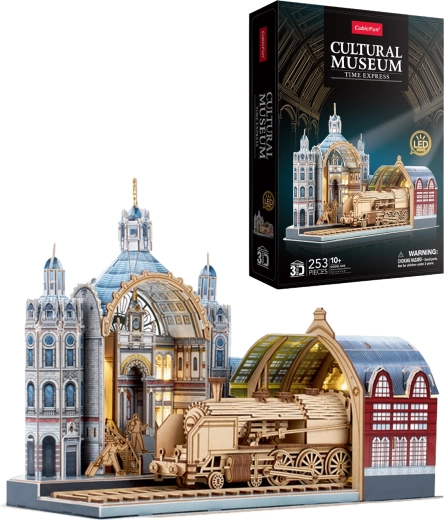 CubicFun puzzle 3D stazione storica Time Express con illuminazione LED, 253 pezzi