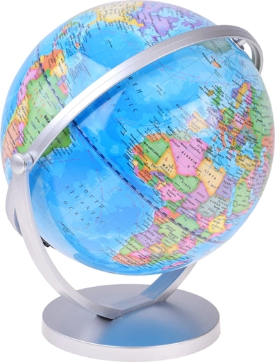 Globo terrestre girevole con supporto argentato