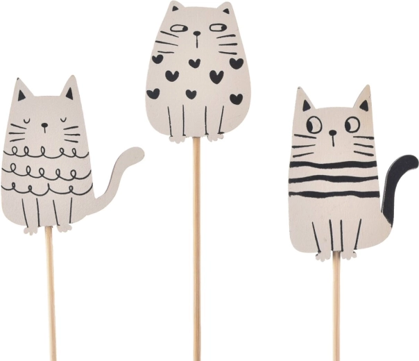 Pick decorativo in legno Gatto bianco/nero (6 pz)