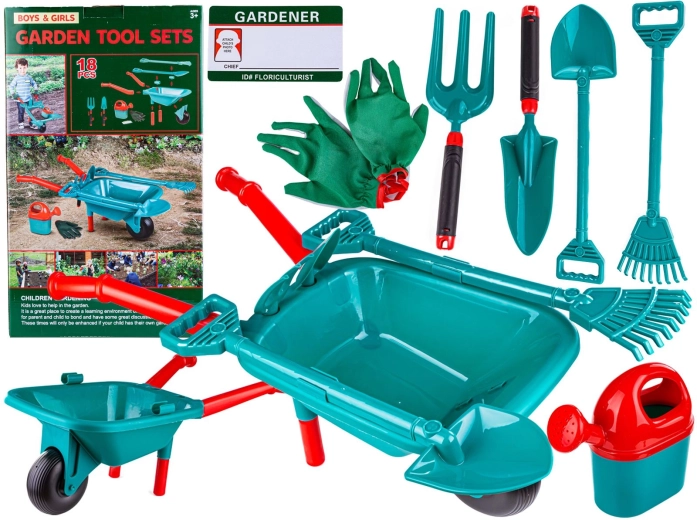 Set da giardinaggio per bambini con carriola e accessori (18 pezzi)
