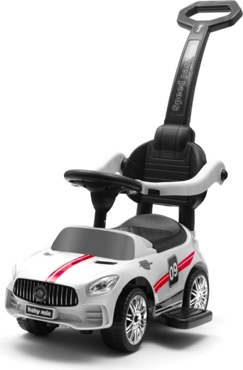 Bicicletta senza pedali per bambini con asta di guida e suoni BABY MIX Racer – bianca