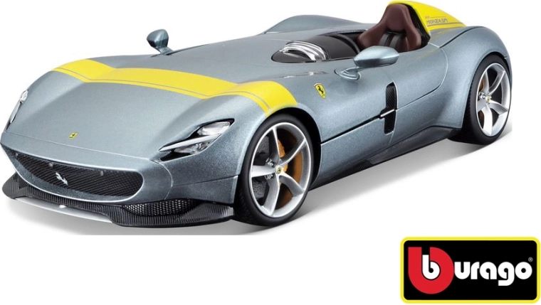Modello d'auto Bburago Ferrari Monza SP1 RACE+PLAY color argento in scala 1:18