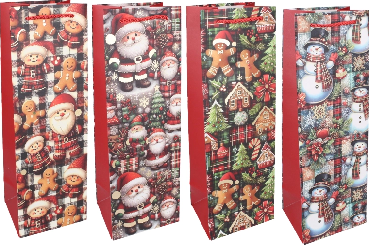 Sacchetto regalo natalizio per bottiglia M 36 × 12 × 10 cm - 1 pezzo